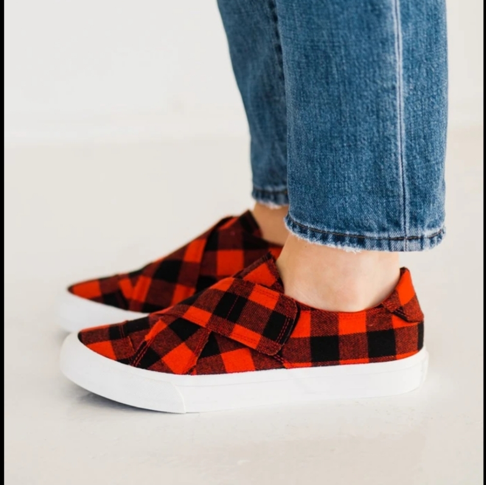 🔥Sale🔥🖤 Very G Gypsy Jazz plaid velcro sneakers americana plaid 4th of July
